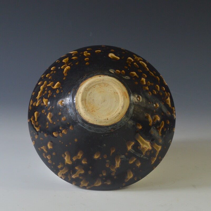 6.1" Chinese Song Porcelain Jizhou Kiln Black Glaze Tigroid Masses Douli Bowl