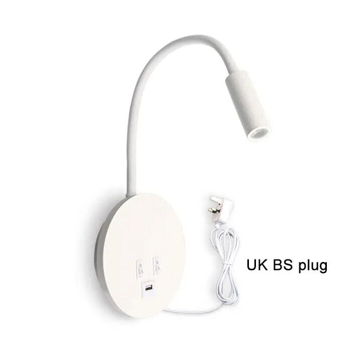 Wall Sconces Plug In Cord Gooseneck W/ USB Port Switch Backlight Night Wall Lamp