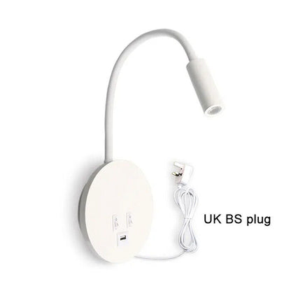 Wall Sconces Plug In Cord Gooseneck W/ USB Port Switch Backlight Night Wall Lamp