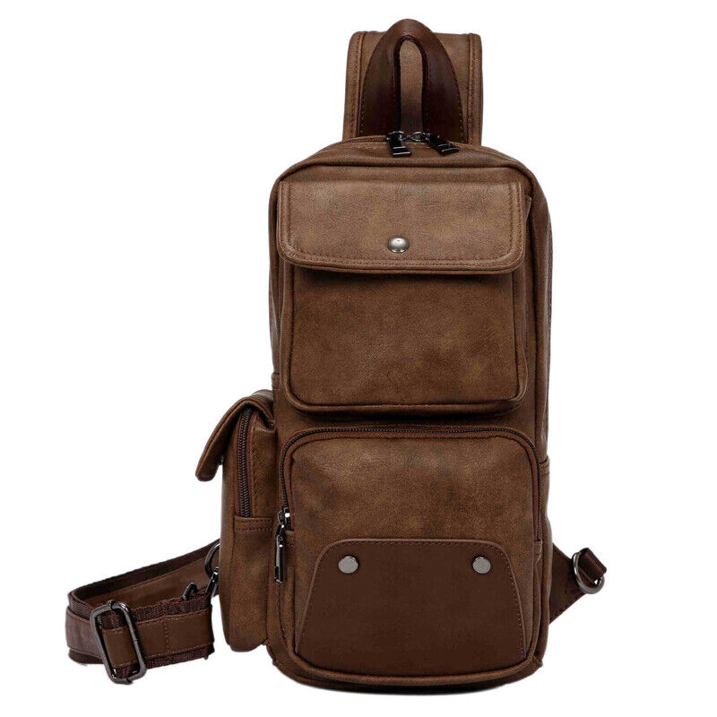 Men's Sling Backpack Faux Leather Large Capacity Chest Bag Crossbody Daypack