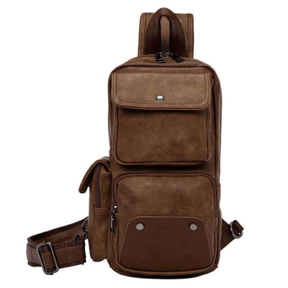 Men's Sling Backpack Faux Leather Large Capacity Chest Bag Crossbody Daypack