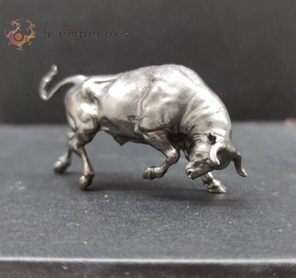 Solid Black Brass Bull Statue Animal Artwork Collection Table Decor