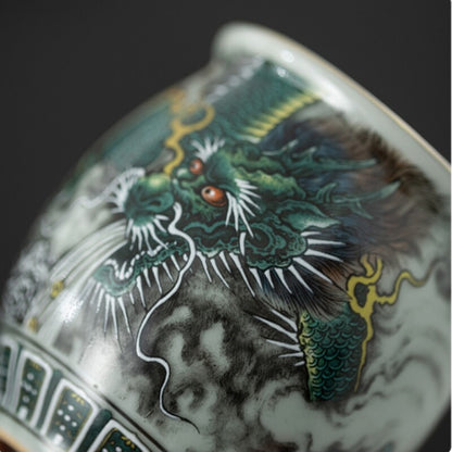 999 Sterling Silver Tea Set Ceramic Gaiwan Tea Pot Dragon Print Pitcher Tea Cups