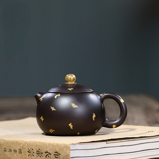China Yixing Zisha Pottery Black Clay Handmade 150cc Mesh Teapot 撒金西施