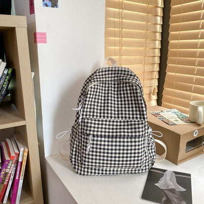 Waterproof Nylon Women Backpack Schoolbag Plaid Travel Book Bag Polyester 20-35L
