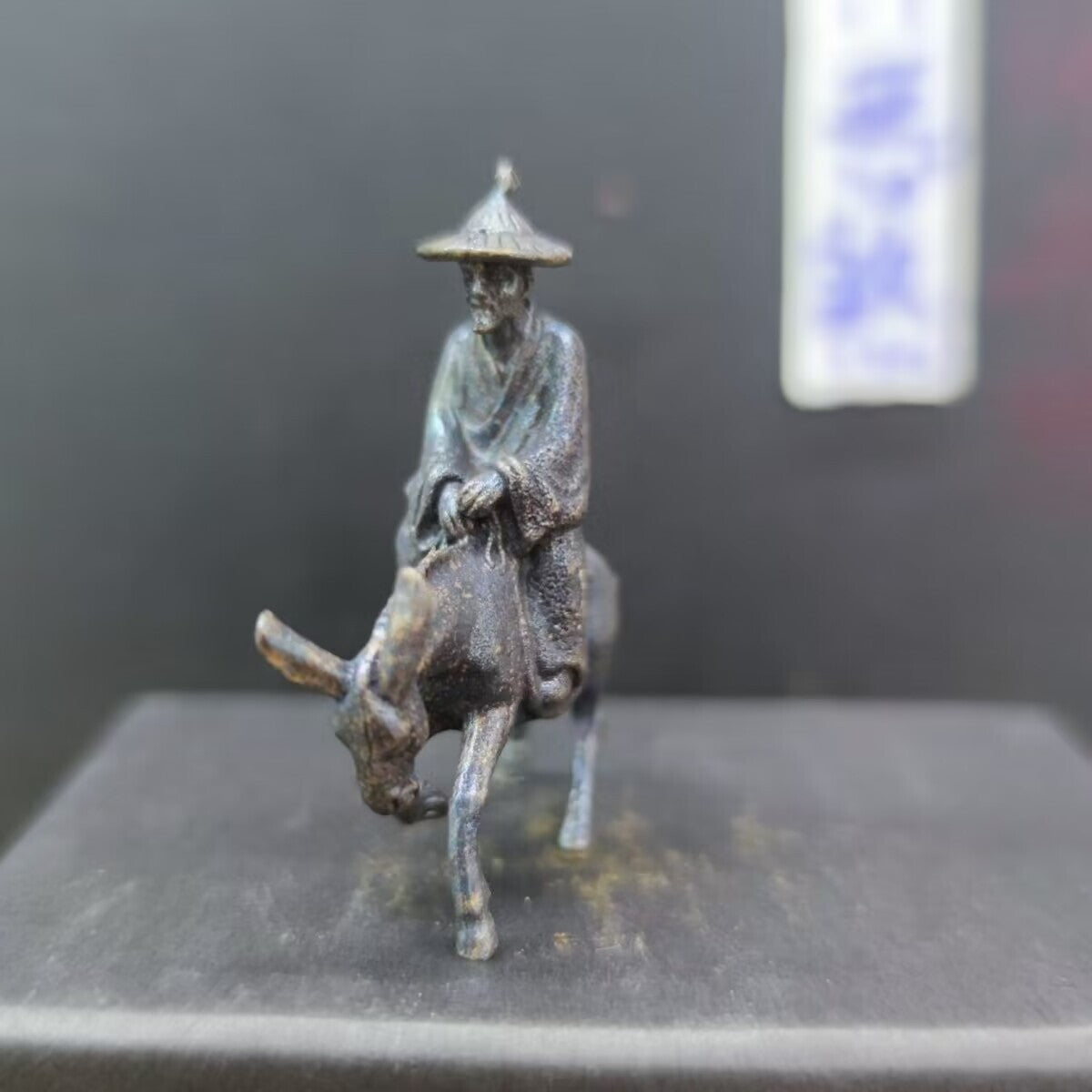 Chinese Bronze Copper Statue Hand Carved Donkey rider Figurine