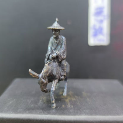 Chinese Bronze Copper Statue Hand Carved Donkey rider Figurine