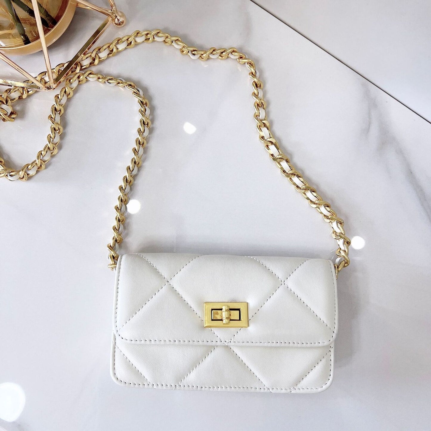 Quilted Lambskin Leather Flap Phone Wallet on Chain Purse Crossbody Shoulder Bag