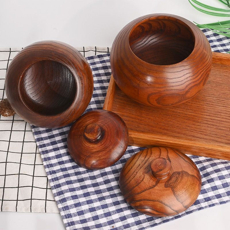 Wooden Tea Caddy 15×9cm Sealed Vintage Storage Jar Handmade Wood Craft