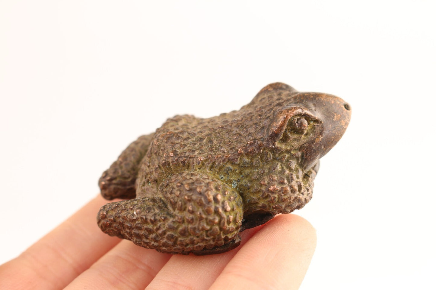 Chinese old bronze hand casting jinchan frog statue collect figure tea pet Art