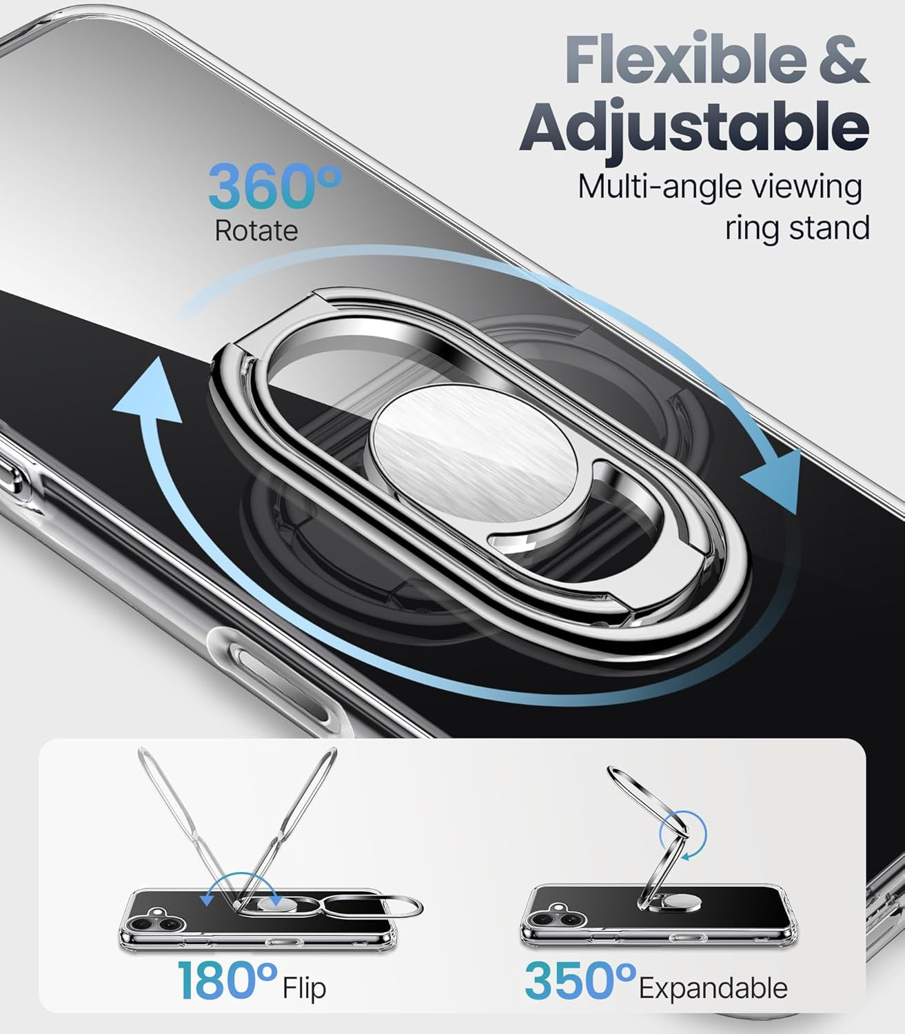 for Iphone 17 Case with Stand, Phone Case Clear with Double Ring Holder [Adjusta