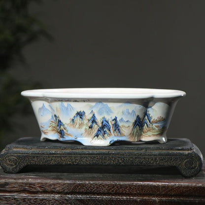 9.8" Purple Sand White Mud Glazed Pot Hand-painted Ceramic Bonsai Flowerpot New