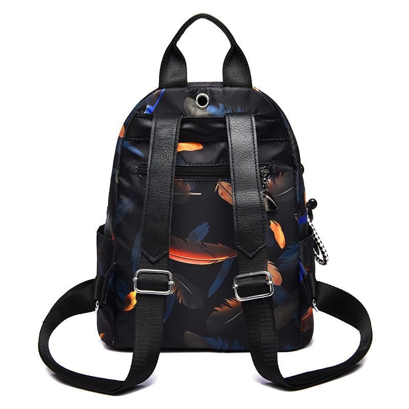 Anti-thief Feather Print Backpack Oxford Cloth Waterproof Travel Schoolbag Large