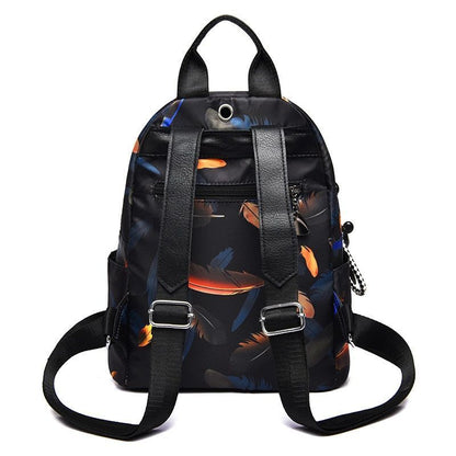 Anti-thief Feather Print Backpack Oxford Cloth Waterproof Travel Schoolbag Large