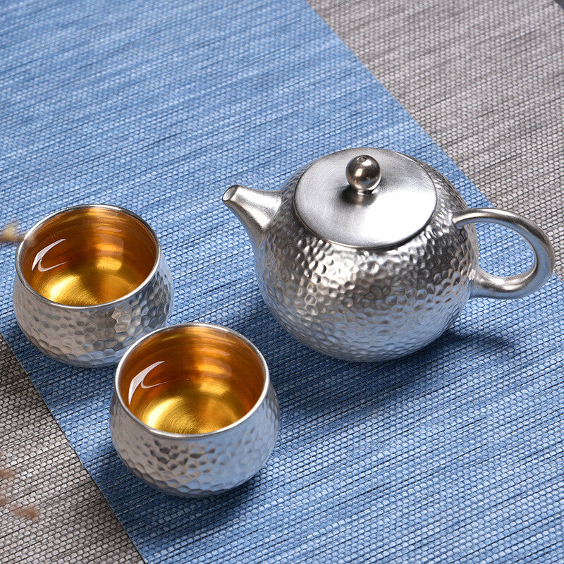 999 Sterling Silver+porcelain Tea Pot Matching Tea Cups Health Care Xishi Pot