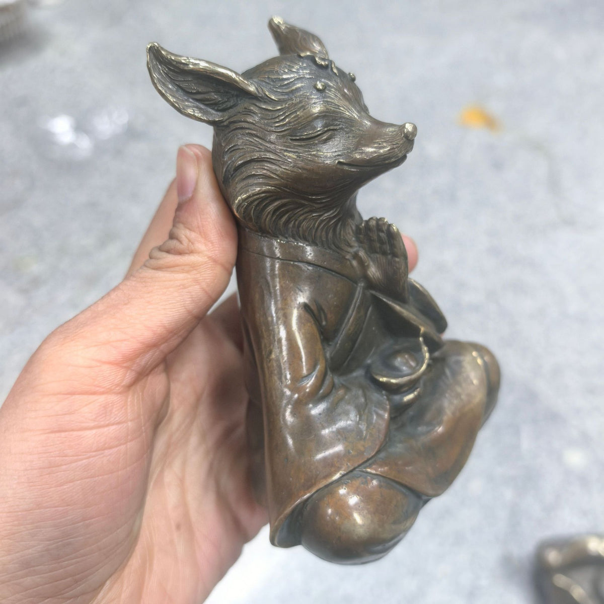 Pure Copper Zen Fox Statue Meditation Home Car Decor Five Immortals Figurine