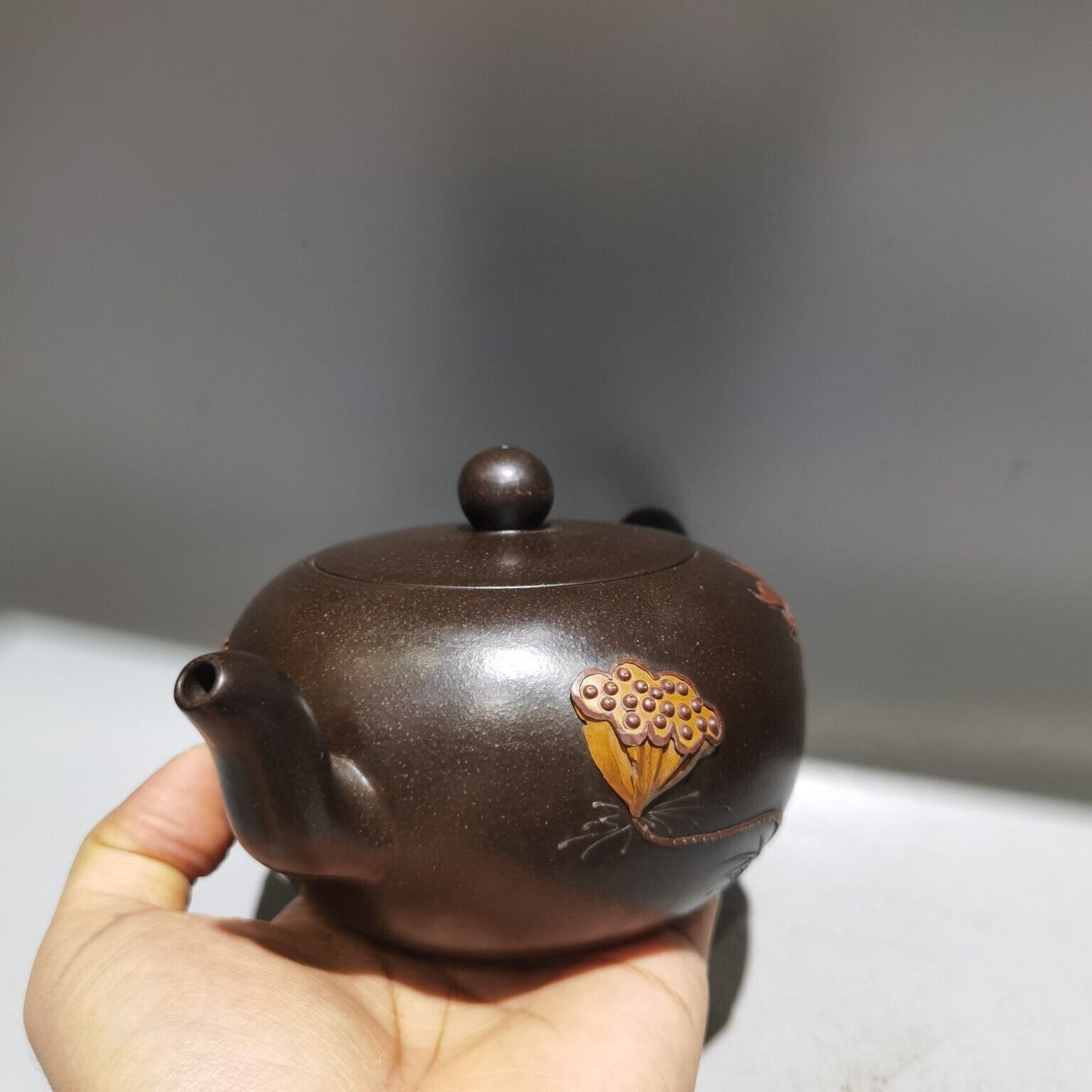 vintage chinese yixing purple clay teapot zisha Lotus flower dragonfly teaware