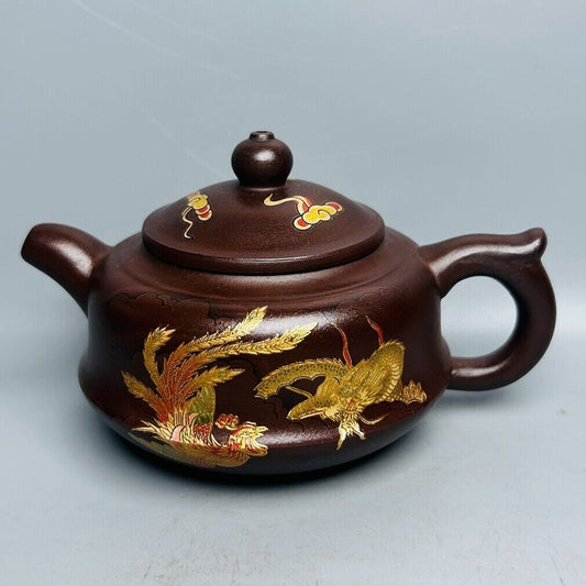 Chinese Yixing Purple Clay Teapot Zisha Ceremony Painted Dragon Phoenix Teaware