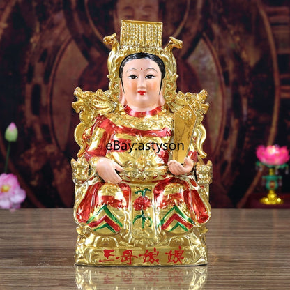 Chinese Ceramic Jade Emperor Queen Mother Goddess Statue Household Ornaments
