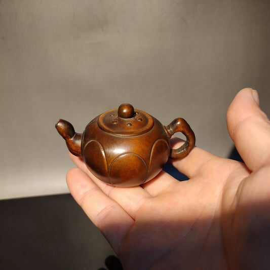 Chinese vintage Boxwood Carved Exquisite Teapot Statue hobbies interests mahjong
