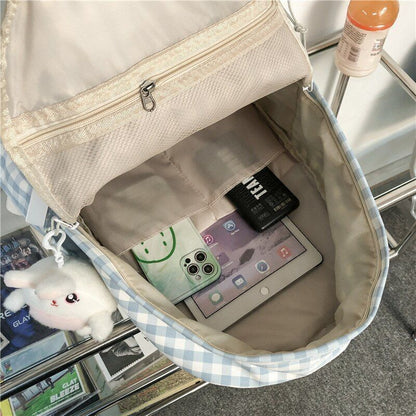 Lattice Backpack Laptop Bag College Plaid Backpack Travel Student Bag 31*15*44CM