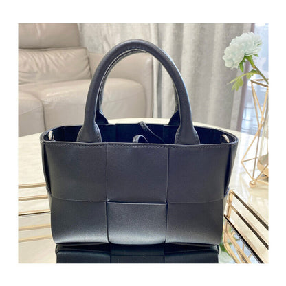 Small Woven Real Leather Tote Handbag Basket Fashion Purse Shoulder Bag w/ Strap
