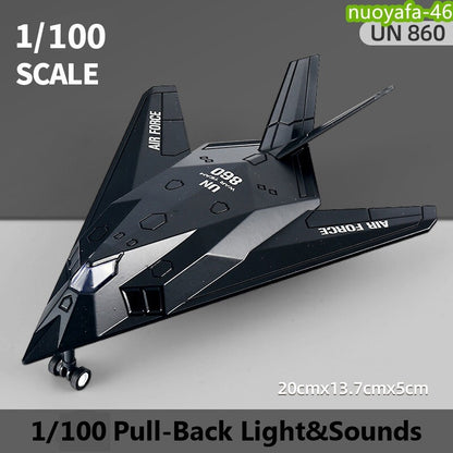 1/100 F-117 Stealth Bomber Alloy Fighter Aircraft Model Plane w/Sounds Light Toy