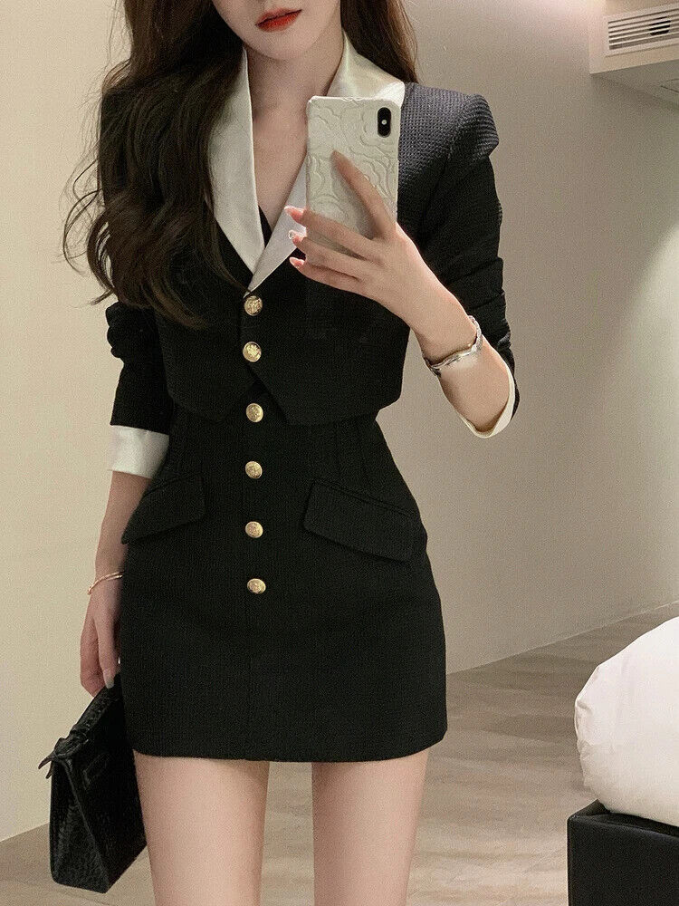 Skirt Set Women 2 Piece Dress Set Crop Tops Jacket Tops + Short Skirts Suit