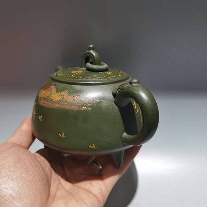 Chinese Yixing Zisha Clay Handmade Exquisite Teapot（环龙三脚壶 低款：蒋蓉）