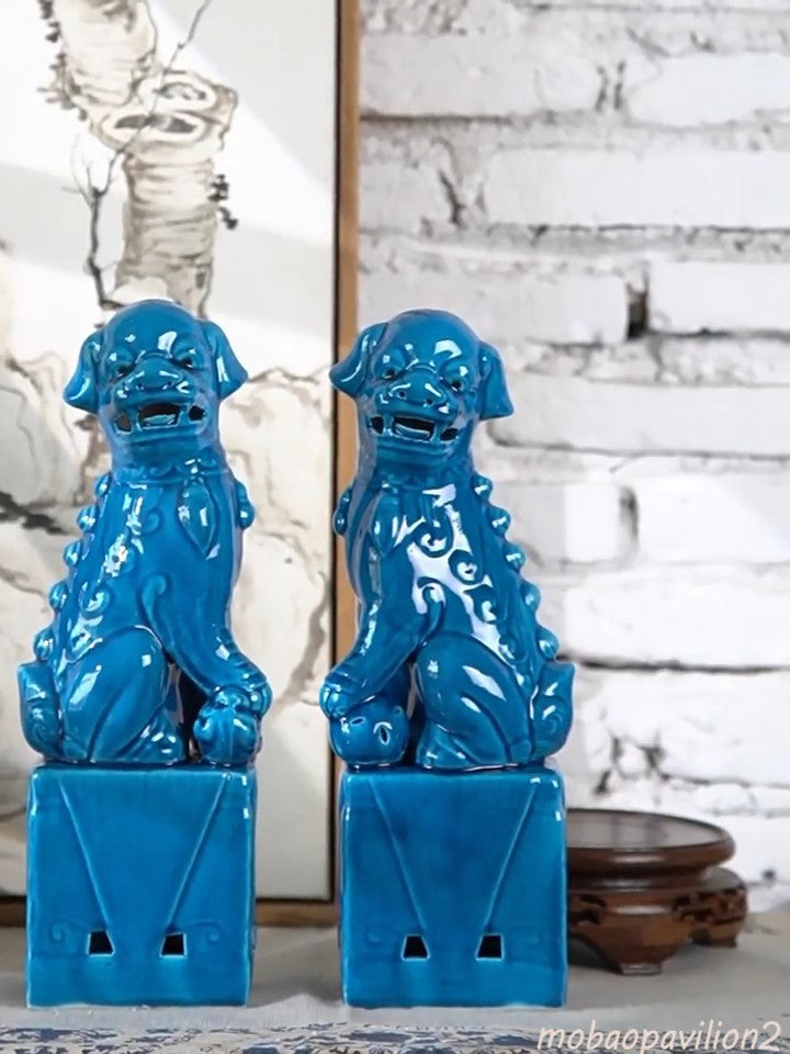 Pair Fu Dogs Buddha Dogs Guardian Lions Ceramic Sculpture Home Design