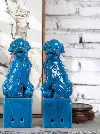 Pair Fu Dogs Buddha Dogs Guardian Lions Ceramic Sculpture Home Design