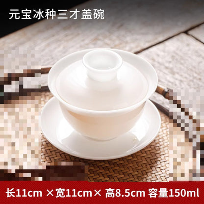 1pc Ice Jade Porcelain San Cai Gaiwan Tea Bowl White Porcelain Kung Fu Tea Set