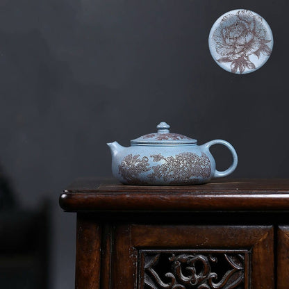 hand carved peony embossed master pot real yixing zisha clay tea pot 180ml China