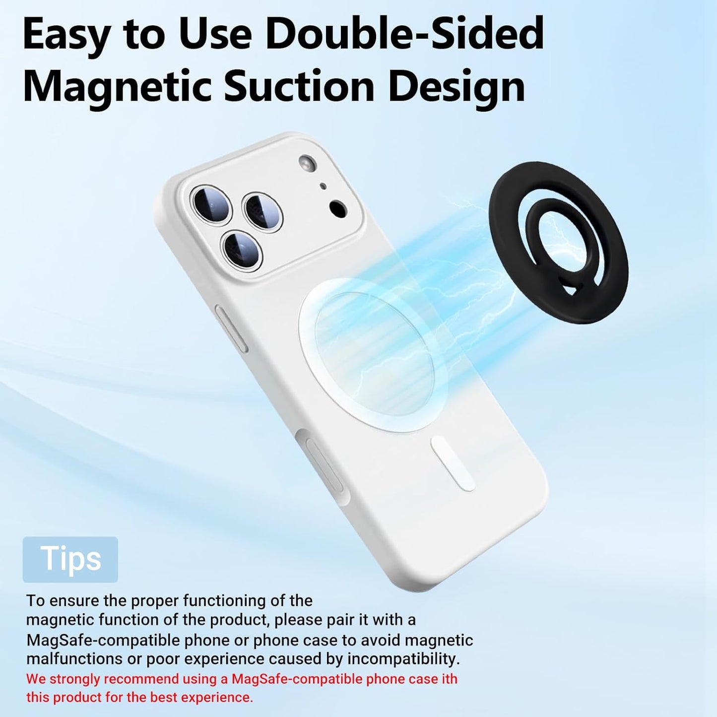 Double Sided Magnetic Silicone Ring Grip Phone Holder, Soft and Portable, Strong