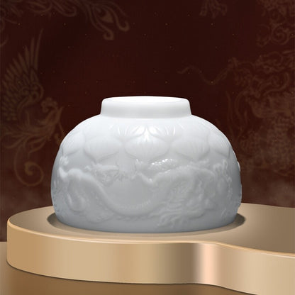 Chinese Tea Cup Porcelain Master Cup Dragon Carved White China Cup Ceramic 170ml