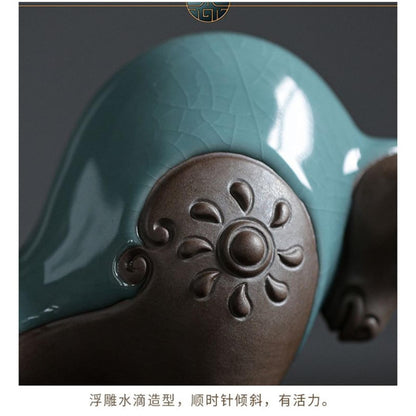 Handmade Chinese Zodiac Ox Ceramic Tea Pet 14.5cm Kung Fu Tea Play Decorative