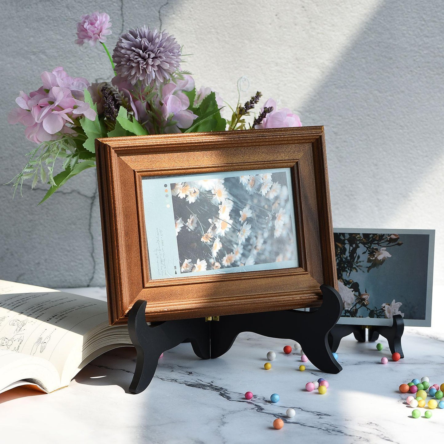 3pcs 4" Easel Plate Holder, Wooden Folding Display Stand Black for Picture Frame