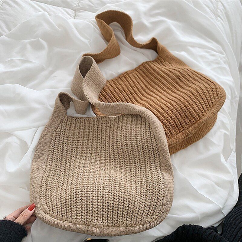 Shoulder Large Handbags Autumn Winter Knitting Shopping Handle Women Shopper Bag