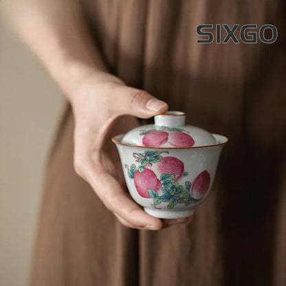 Longevity Peach Gaiwan Handmade Tea Tureen Household Tea Bowl Kit Craft