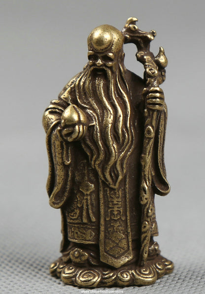 Small Curio Chinese Bronze Taoism 3 Longevity God Fu Lu Shou Life Wealth Statue