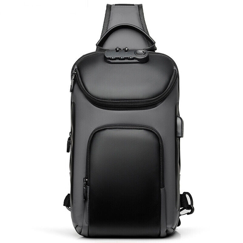 Men's Sling Backpack Oxford Waterproof&Anti-theft Crossbody Bag USB Sport Bgas