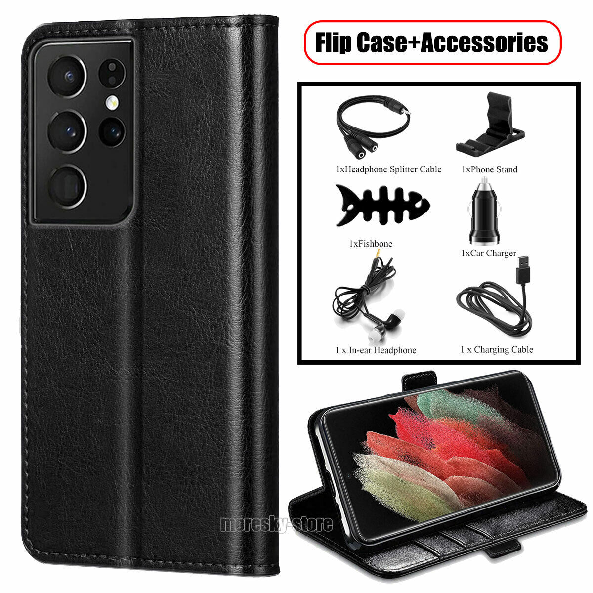 For Samsung Galaxy S21 Ultra+ Case Leather Tpu Wallet Flip Stand Cover Accessory - Thumbnail 5