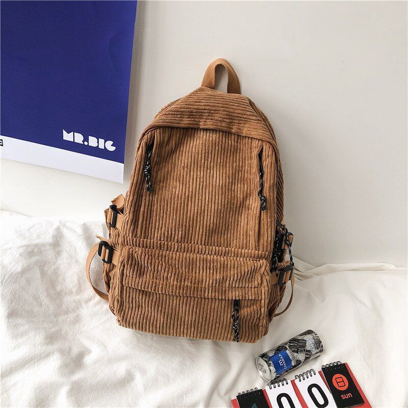 Corduroy Backpack Cartoon Cute School Bag Large Women Corduroy 35-55L Brown/Blue