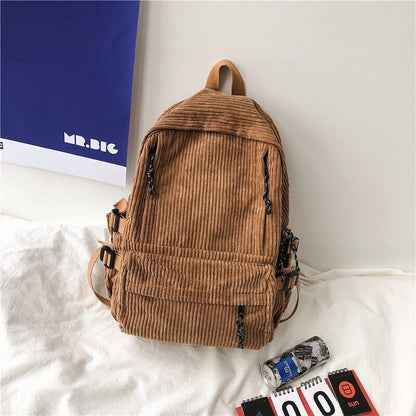 Corduroy Backpack Cartoon Cute School Bag Large Women Corduroy 35-55L Brown/Blue
