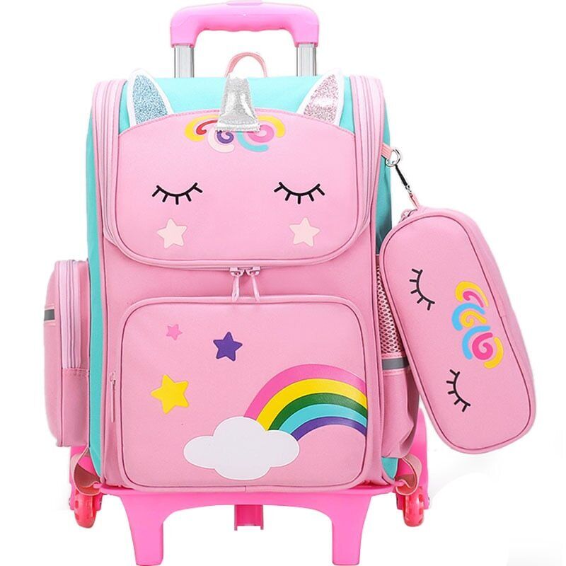 School Bags Backpack girls Trolley Bag Wheels Student Kids Backpack Bag