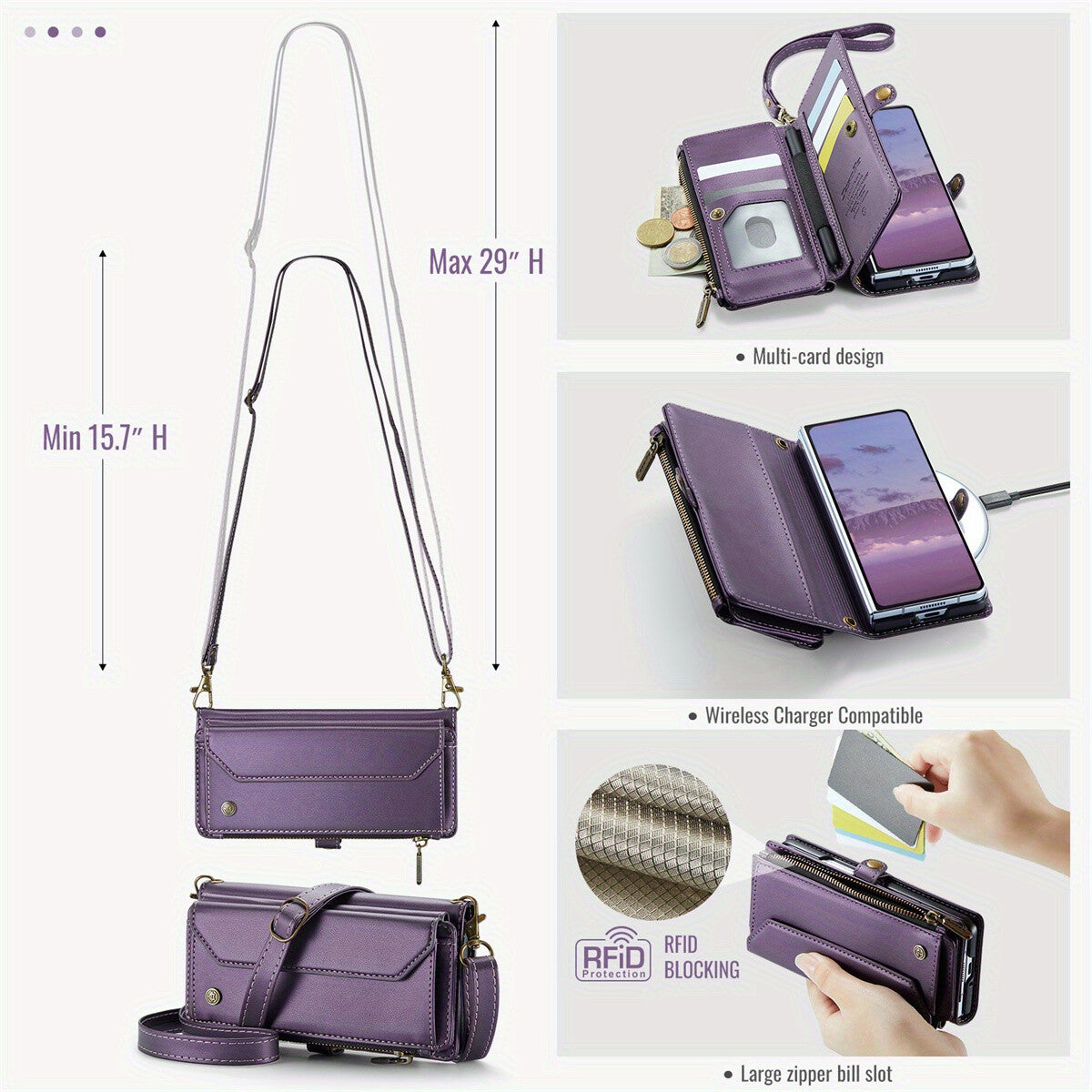 Crossbody for Samsung Galaxy Z Fold 6 Case Wallet Card Holder with Pen Slot