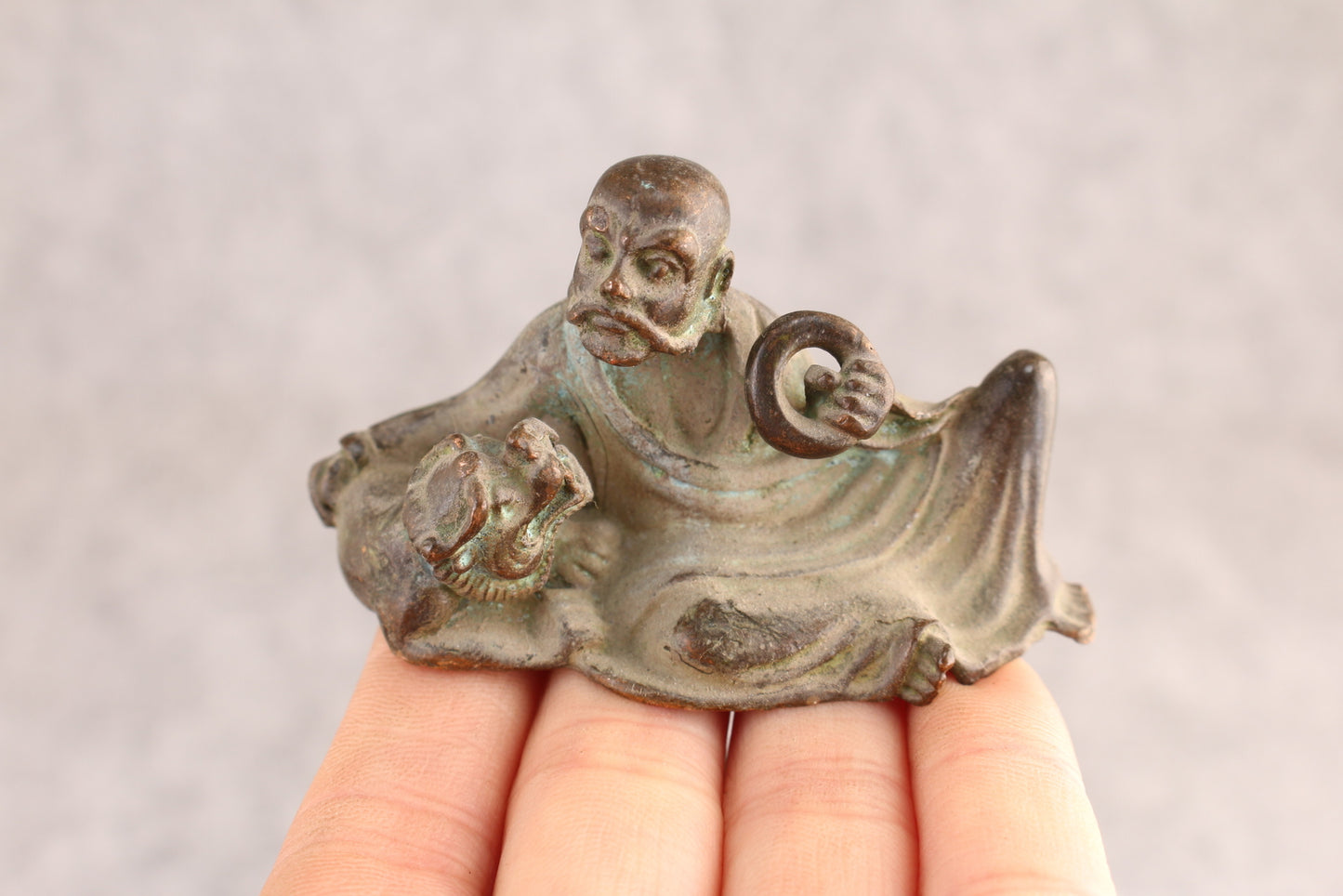 Chinese tibet buddha blessing arhat Figure statue rare bronze temple tea pet