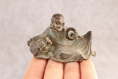 Chinese tibet buddha blessing arhat Figure statue rare bronze temple tea pet