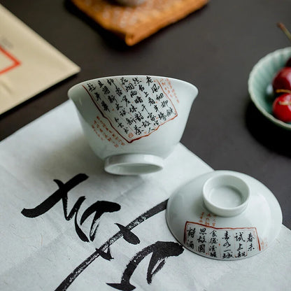 130ml Tire Ceramic Tea Tureen Glaze Paste Painted Poetry Tea Bowl Gaiwan