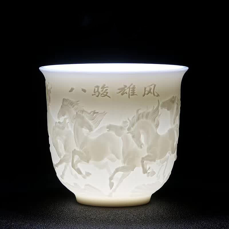 3.15" Ceramic Teacup Meditation Cup Handmade Three-dimensional Relief Tea Bowl